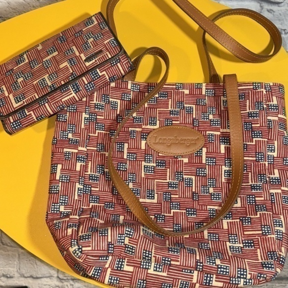 Longaberger Homestead Americana USA Flag Shoulder Tote Bag & Wallet Matching Set
